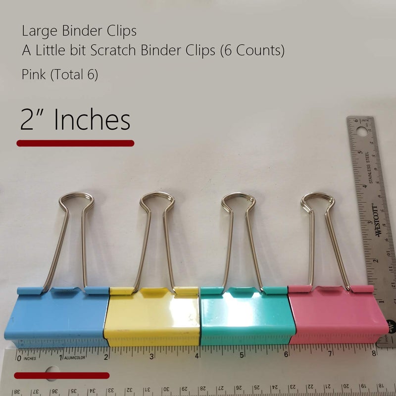 nctinystore Large Binder Clips Pink Color 2" / 2 inches / 50 mm a Little bit Scratch Jumbo (Huge) Paper Clips (6 PCS, Pink) - Image 2